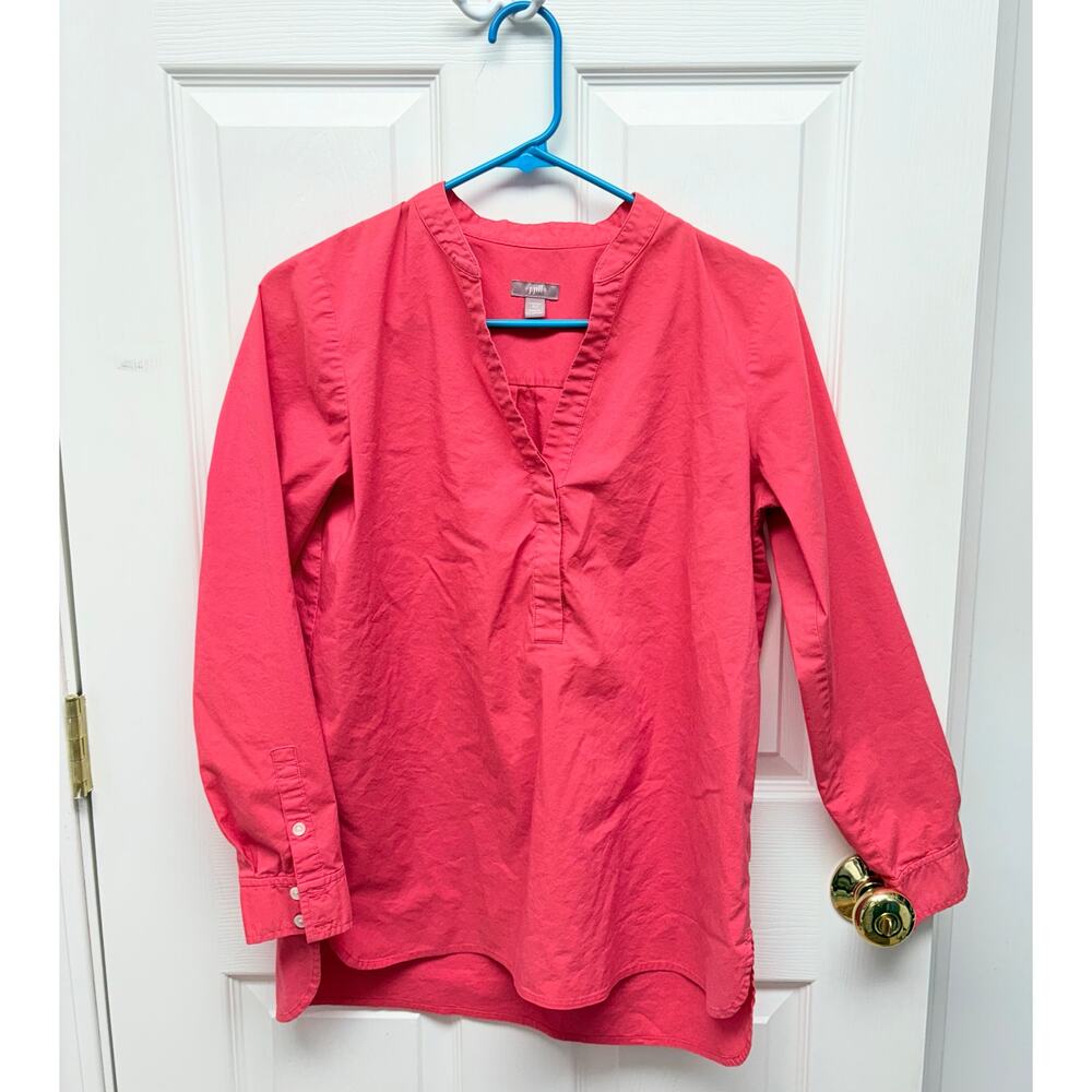 J Jill Blouse Orange Red Tunic, V Neck Cotton Blend Stretch, Women's Size S